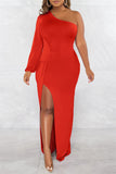 Zjkrl - White Sexy Formal Solid Backless Slit Oblique Collar Long Sleeve Dresses