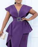 Plus Size Contrast Mesh Split Prom Dress With Belt