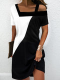 Zjkrl - Casual One Shoulder Loose Color Block Tunic Dress