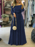 Zjkrl - Wrap Falbala Solid Color Off-The-Shoulder Maxi Dresses
