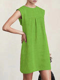 Zjkrl - Casual Cap Sleeve Loose Solid Color Round-Neck Mini Dresses