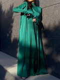 Zjkrl - Flared Sleeves Long Sleeves Solid Color High-Neck Maxi Dresses
