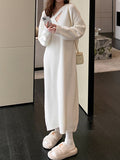 Zjkrl - Urban Loose Long Sleeves Solid Color V-Neck Sweater Dresses