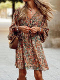 Zjkrl - Boho Tribal Printed V Neck Long Sleeve Mini Dress