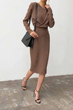 Zjkrl Fashion Long Sleeve Waist Midi Dress