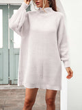 Zjkrl - Simple Casual Loose Solid Color High-Neck Long Sleeves Sweater Dress