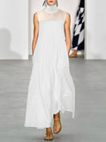 Zjkrl - Loose Sleeveless See-Through Solid Color Split-Joint High-Neck Maxi Dresses