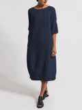 Zjkrl Crew Neck 3/4 Sleeve Casual Solid Casualdress