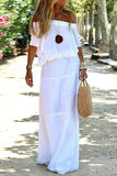 Zjkrl - Horizontal Neck White Simple Women Casual Maxi Dress