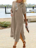 Zjkrl - Solid Color Women Casual Short Sleeve Maxi Dress