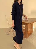 Zjkrl - Urban Loose Long Sleeves Solid Color V-Neck Sweater Dresses
