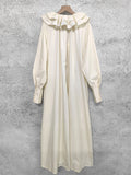 Zjkrl - Loose Puff Sleeves Pleated Solid Color Split-Joint Tiered V-Neck Midi Dresses