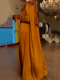 Zjkrl - Flared Sleeves Long Sleeves Solid Color High-Neck Maxi Dresses
