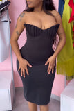 Zjkrl - Black Sexy Daily Party Elegant Fold Solid Color Strapless Dresses