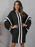 Zjkrl - Original Loose 4 Colors Striped Round-Neck Batwing Long Sleeves Sweater Dress