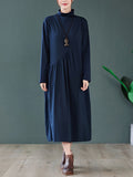 Zjkrl - Original Solid High-Neck Knitting Dress