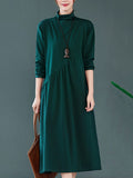 Zjkrl - Original Solid High-Neck Knitting Dress