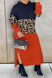 Zjkrl - Black Casual Print Patchwork Slit Hooded Collar Long Sleeve Dresses