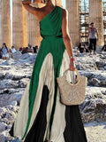 Zjkrl - Sleeveless Asymmetric Pleated Printed One-Shoulder Maxi Dresses