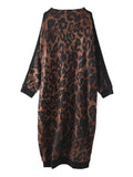 Zjkrl - Vintage Leopard Print Knitted Loose High-Neck Dress