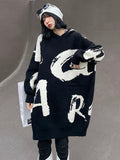 Zjkrl - Stylish Selection Loose Hooded Letter Print Mini Dresses Sweater Dresses