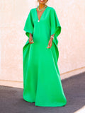 Zjkrl - Batwing Sleeves Loose Solid Color Split-Side V-Neck Maxi Dresses