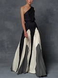Zjkrl - Sleeveless Asymmetric Pleated Printed One-Shoulder Maxi Dresses