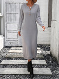 Zjkrl - Long Sleeves Loose Buttoned Split-Joint Round-Neck Midi Dresses Sweater Dresses