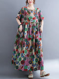 Zjkrl - Vintage Loose Multi-Colored Floral Printed Midi Dress