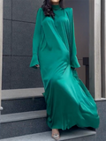 Zjkrl - Flared Sleeves Long Sleeves Solid Color High-Neck Maxi Dresses