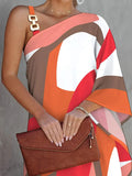 Zjkrl - Original Loose Contrast Color Printed One-Shoulder Mini Dresses