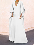 Zjkrl - Batwing Sleeves Loose Solid Color Split-Side V-Neck Maxi Dresses