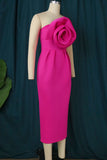 Zjkrl - Orange Elegant Solid Patchwork Appliques Oblique Collar Dresses