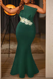Zjkrl - Ink Green Elegant Solid Embroidered Patchwork Strapless Trumpet Mermaid Dresses
