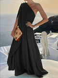 Zjkrl - Simple Asymmetric Solid Color One-Shoulder Maxi Dresses