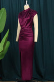 Zjkrl - Pink Fashion Sexy Solid Slit Fold Half A Turtleneck Evening Dress