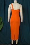 Zjkrl - Orange Elegant Solid Patchwork Appliques Oblique Collar Dresses