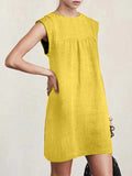 Zjkrl - Casual Cap Sleeve Loose Solid Color Round-Neck Mini Dresses