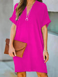 Zjkrl - Loose Short Sleeves Butterfly Hollow Solid Color V-Neck Mini Dresses