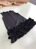 Zjkrl - Loose Sleeveless Falbala Solid Color Split-Joint Zipper Round-Neck Mini Dresses