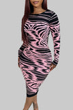 Zjkrl - White Elegant Striped Patchwork Tie-dye O Neck Printed Dress Dresses