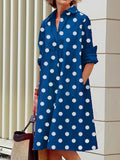 Zjkrl - Vintage Long Sleeves Polka Dot Lapel Midi Dresses