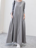 Zjkrl - Simple 6 Colors Plus Size Loose Long Sleeve Casual Dress