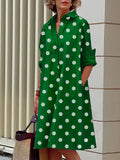 Zjkrl - Vintage Long Sleeves Polka Dot Lapel Midi Dresses