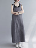 Zjkrl - Casual Solid Color With Pocket Suspender Dress