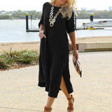 Zjkrl - Solid Color Women Casual Short Sleeve Maxi Dress