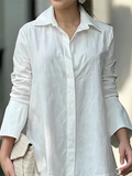 Zjkrl - Long Sleeves Loose Solid Color Split-Joint Lapel Collar Mini Shirt Dresses
