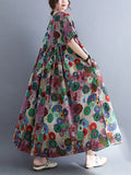 Zjkrl - Vintage Loose Multi-Colored Floral Printed Midi Dress