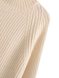 Zjkrl - Simple Long Sleeves Loose Solid Color High-Neck Sweater Dresses