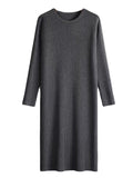 Zjkrl - Urban Long Sleeves Solid Color Round-Neck Sweater Dresses